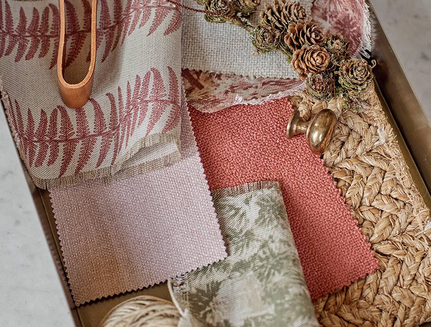 Frond Stripe Small swatch with other fabric swatches